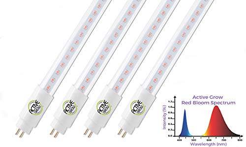 Active Grow T5 High Output 4FT LED Grow Light Tube for Fruits, Flowers & Blooming Plants – 24 Watts – Red Bloom Dedicated Spectrum – Direct Replacement – UL Marked – 4-Pack