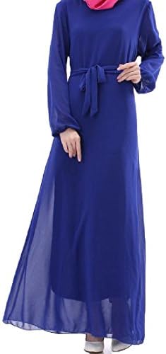 Candiye Womens Muslim Solid Long Sleeve Classic Big Hem Chiffon Long Dresses Royal Blue L