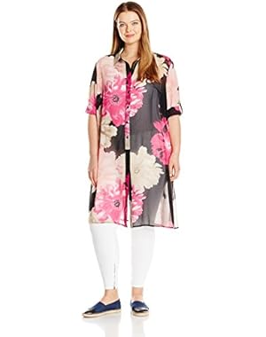 Calvin Klein Women's Plus Size Short Sleeve Long Printed Tunic