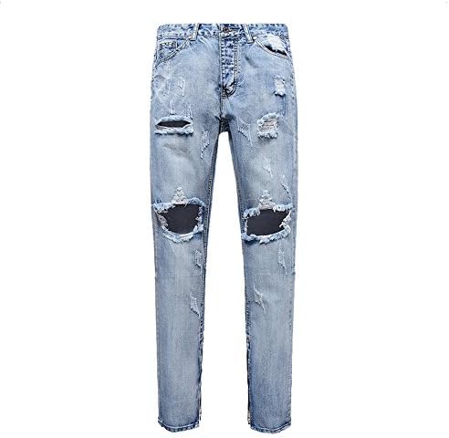 Feinste Men's Distressed Zipper Denim Jeans(30W,Blue)