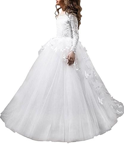 CEZOM White Ivory Lace Flower Girl Dresses First Communion Dress Princess Party Ball Gown MFD119-WH-8