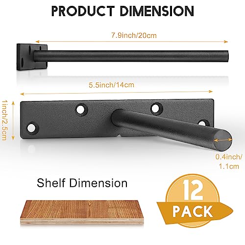 Dandat 12 Pcs Floating Shelf Bracket 8 Inch Heavy Duty Hidden Wall