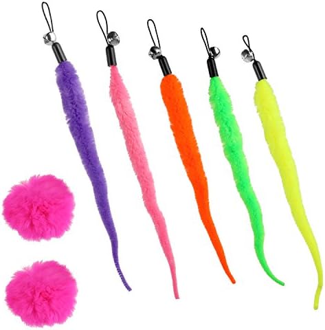 Etrech 7 pcs Replaceable Cat Teaser Toys, Retractable Interactive Cat Toys with 5 Colorful Squiggly Worms Toys and 2 Furry Balls for Kitten and Cat