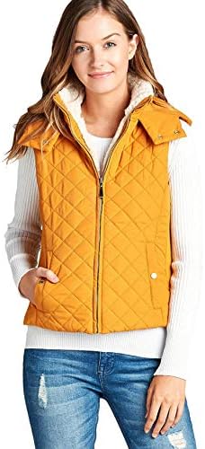 Khanomak Women's Faux Shearling Lined Quilted Padding Hoodie Vest