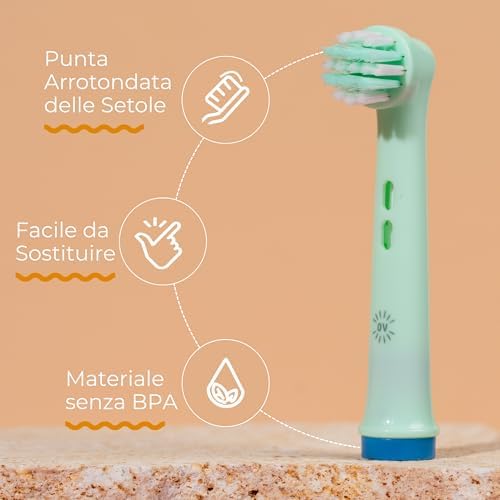 Testine Oral B Bambini Compatibili | Confezione da 4 Testine Compatibili per Spazzolino Elettrico Oral-B Bambini, Colorate e Divertenti | Morbide e Delicate sulle Gengive | Design Divertente