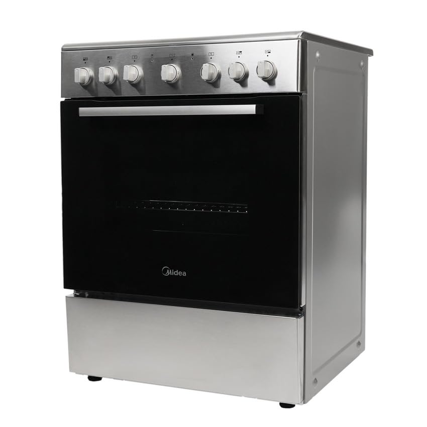 Midea 60x60cm Freestanding Ceramic Cooker with 65L Multifunction Oven, 4 Zones Full Electric Cooking Range Mechanical Timer, Convection Fan, Rotisserie, Sleek Design, Stainless Steel, VC6814