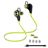 Emixc Wireless Sweat proof Bluetooth Noise Cancelling In-Ear Stereo Earphone with Built-in Mic for Iphone, Android and Windows Smartphone - Lime Green