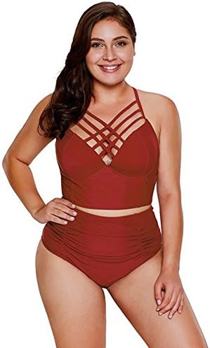 Sbra Women's Plus Size Strappy High Waist Bikini Swimsuit (Red, XX-Large)