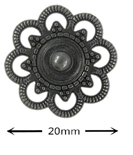 Bezelry 8 Pairs Flower Metal Sew On Snap Buttons 20mm (3/4 inch) (Vintage Black)