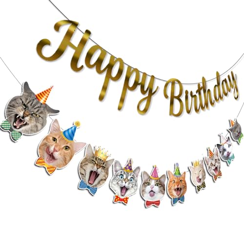 Cat Birthday Banner, CatsTheme Birthdays Paries Decoration,Cat Birthday Decoration Happy Birthdays Banner