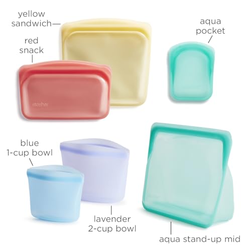 Stasher Premium Silicone Reusable Food Storage Bags, 6-Pack