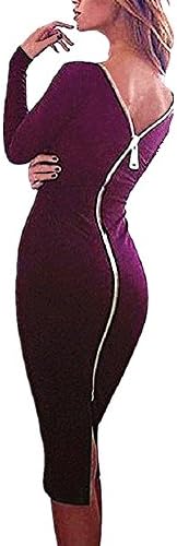 Womens Long Sleeve Slim Fit Back Zipper Pencil Bodycon Midi Dress (XL, red)