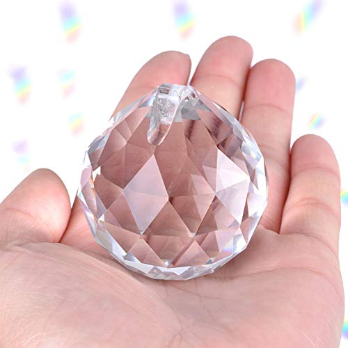 Kristallprismen zum Aufhängen, Glaskugel, facettierte Kugel für Heimdekoration, 4,8 cm, mit 1 Stoffbeutel und 1 Umhängeband
