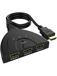 HDMI Switch, PlusDot Splitter Adapter 3-Port HDMI Switcher With Pigtail Cable HD 1080P 3D Supports HDTV, Blu-ray, DVD, PS4/PS3,Xbox 360, Xbox One/One S