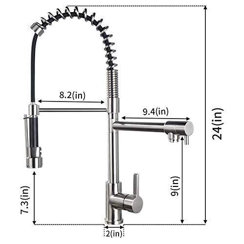 SHAMANDA Commercial Pre-Rinse Kitchen Faucet, High Arc Kitchen Sink Faucet with Pull Down Spring Spout and Pot Filler, Brushed Nickel, L40001-2 - Thumbnail 5