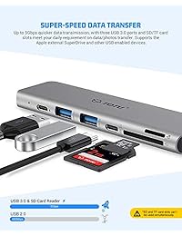 TOTU - Adaptador USB 7 en 1 para MacBook Pro USB C HUB a HDMI 4K, Thunderbolt 3 100 W PD 40 Gbps 5 K   60 Hz, USB C 3,0, 2 USB 3,0, 5 Gbps SD TF lector de tarjetas para MacBook Pro 2018 2017 2016