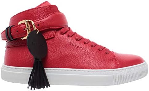 BUSCEMI Men's Shoes Sneakers Rosse Pelle Red Calf Leather Fringe Black 100MM ITA