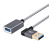 CableCreation 2-Pack Short USB 3.0 Extension Cable, Right Angle USB 3.0 Male to Female Extender Cord, Compatible Flash Drives, Keyboard, Scanners, 1 FT Space Grey Aluminum