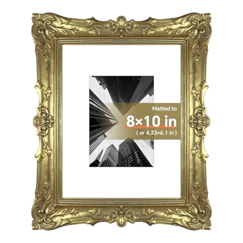 JEEJANA Handmade 8x10 Baroque Revival Resin Art Picture Frame, Gold, Wall&Tabletop, 5x7with Mat, Wedding Photo Frame, Gifts, 1 Pack at Amazon