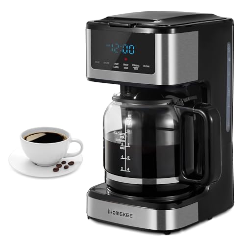 Coffee Maker, Programmable Drip Coffee Maker 12 Cup, Regular & Strong Brew Drip Coffee Machine with Iced Coffee Function for Home and Office, Black & Stainless Steel (Black. Sliver)