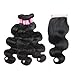 ISEE Hair Unprocessed Virgin Brazilian Body Wave Human Hair Extension Weave 3 Bundles With 4x4 Free Part Lace Closure Remy Human Hair Body Wave Natural Black(16