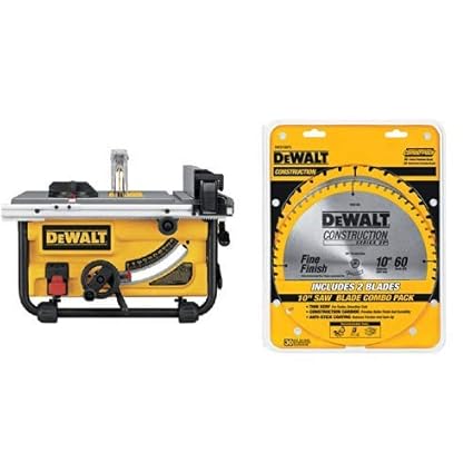 Dewalt Dwe7480 10 In Compact Job Site Table Saw With Site Pro Modular Guarding System With Dewalt Dw3106p5 60 Tooth Crosscutting And 32 Tooth General