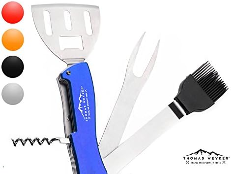5-in-1 BBQ Multi Tool by Thomas Weyker - Portable Grill Tool Set with Stainless Steel Spatula, Fork, Grill Brush, and more - Grilling Multitool for Backyard Grilling, Barbecue, and Camping (Blue)