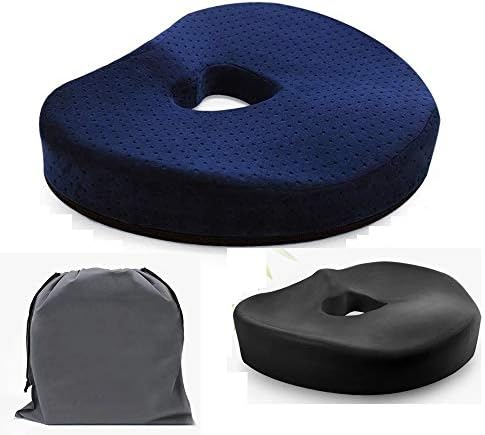 Health Day MYuan Ergonomic Seat Cushion Bamboo Charcoal Memory Foam Tailbone, Lower Back, Coccyx, Sciatica Pain Relief, Especially Pregnant Woman, Heart Hollow Design Fit for Chair, Car (Blue)