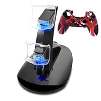 LINGLONGAN Charging Station and Case Cover for PS4 Controller, Charger 2 Playstation 4 Controllers Simultaneously, Portable Lightweight Stable DualShock Dock for PS4/ PS4 Slim/ PS4 Pro Controller