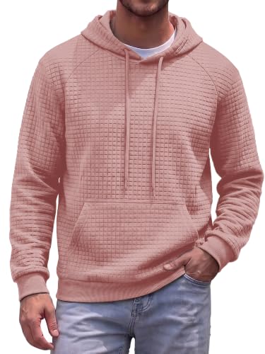 TUREFACE Men's Casual Hooded Sweatshirt Long Sleeve Winter Pullover with Drawstring Gym Hipster Hoodies Pink at Amazon