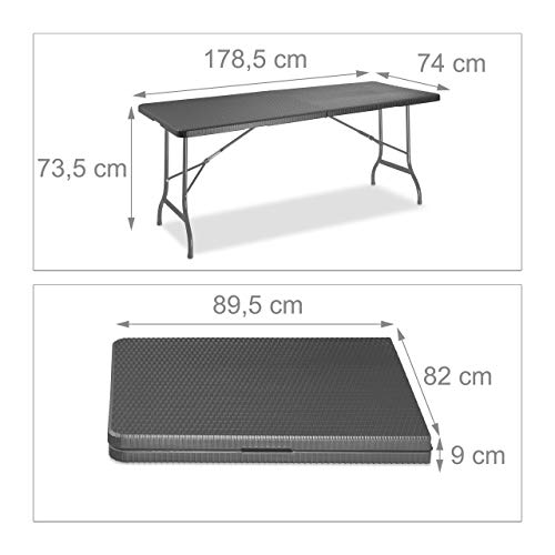 Relaxdays Bierzeltgarnitur, klappbarer Campingtisch, 2 Bierbänke, Kunststoff, Rattan-Optik, 73,5 x 178,5 x 74 cm, grau – Bild 5