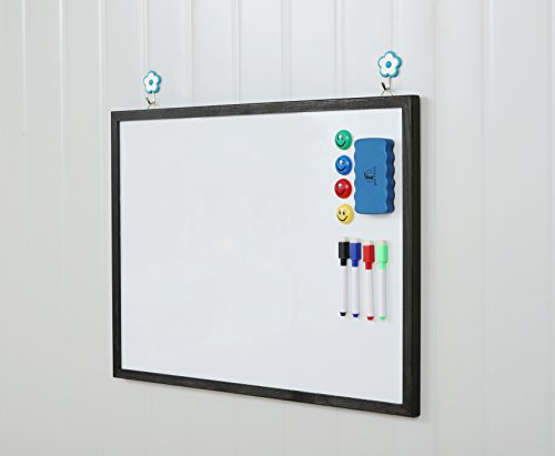 Whiteboard Set - Wooden Frame (Solid Wood) Dry Erase White Board 24 x 18" + 1 Dry Eraser, 4 Markers and 4 Magnets - Small Wall Hanging Message Magnetic Board for Home, Office, Cubicle and Desk
