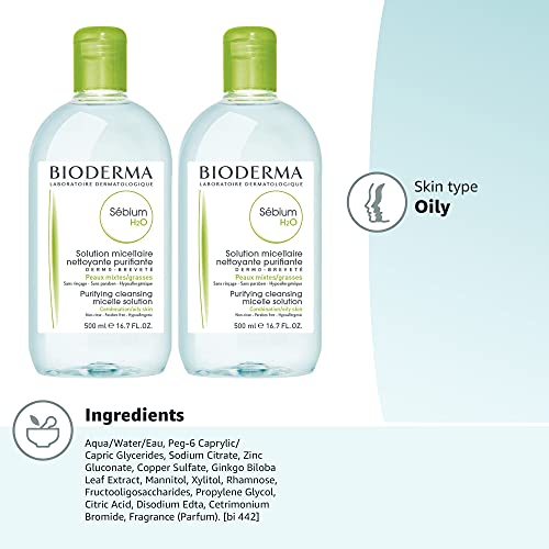 BIODERMA – SÉBIUM H2O – MICELLAR WATER – CLEANSING AND MAKE-UP REMOVING – FOR COMBINATION TO OILY SKIN 33.4 FL OZ