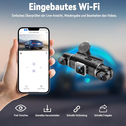 360° Dash Cam Car Front Rear 4 Channel Dash Cam Car Camera FHD 4K + 1080Px3, Free 64GB SD Card, WDR Night Vision (8 IR LEDs), G-Sensor, 4 x 140° Wide Angle, 3 Inch IPS Display, 24/7 Parking Mode, Loop