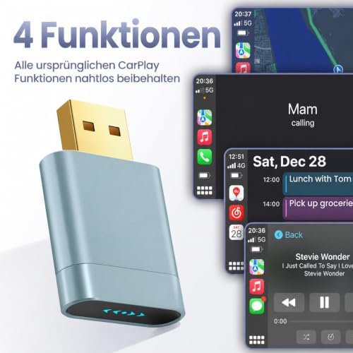 Adaptador CarPlay Inalámbrico para Apple CarPlay, USB-A/USB-C Metálico, Conexión Rápida y Estable, Convierte CarPlay con Cable en Inalámbrico, Compatible con iPhone iOS 10+