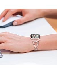 Wearlizer X Bling Compatible para Apple Watch Band 1.654 in 1.732 in iWatch Womens Watch Rhinestone Correa Pulseras Reemplazo de mano de metal Enlaces Serie 4 3 2 1 Sport Edition, oro rosa