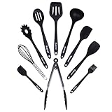 Kayose Premium Silicone Kitchen Utensil Set - 10-Piece Heat Resistant Non-Scratch Cooking Essential Accessories Bundle - Great For Cooking & BBQ - Ergonomic Handle Design - Classic Black