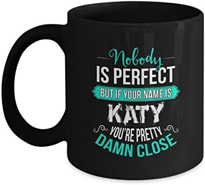 Personalized Engagement Mug - Name is KATY Coffee Mugs - Personalized Gift Tags - Unique  Christmas, Birthday Gift idea for KATY, Women, Mom, Sister, Aunt, 11oz Tea Cup Black