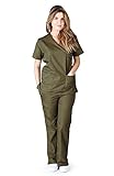 Natural Uniforms Women's Mock Wrap Scrub Set (Medium, Olive)
