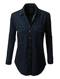 RubyK Womens Boyfriend Button Down Denim Shirt with Pockets