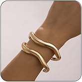 PINK TOWN Chunky Gold Bracelets for Women,2 Pcs Gold Stacking Cuff Bangle Bracelet Silver Plated Cuff Bangle Bracelets Open Wide Irregular Minimalist Bangle Jewelry