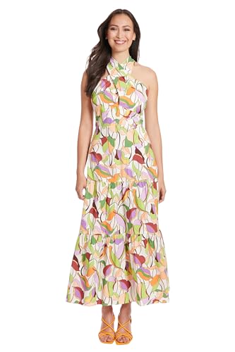 London Times Women's Dresses Versatile Criss-Cross Halter Neck, Tiered Maxi Dre…