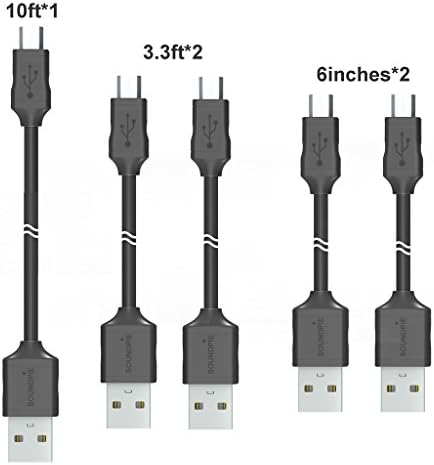 Soundpie Micro USB Cable 5 Packs Micro USB High Speed Cable Power Rated to 3 amp - Fast Data Sync Charging Cable for Samsung Galaxy Sony Motorola Android Smartphone & Tablet QC 3.0 Compatible(Black)