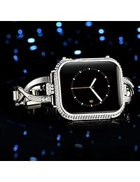 Callancity Carcasa de metal con diamantes de imitación para Apple Watch, bisel con diamantes de vidrio, bisel con joyería, 42 mm, exquisito bisel incrustado artesanal para la serie de relojes Apple 1 2 3 Nike + (platino)