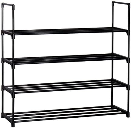 YOUUD 4-Tiers Utility Shoe Rack Space Saving Shoe Tower Shelf Storage Organizer Cabinet Black