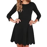 SUNNOW Women's O-neck 3/4 Sleeve Pleated Tunic Wavy Skater Dress
