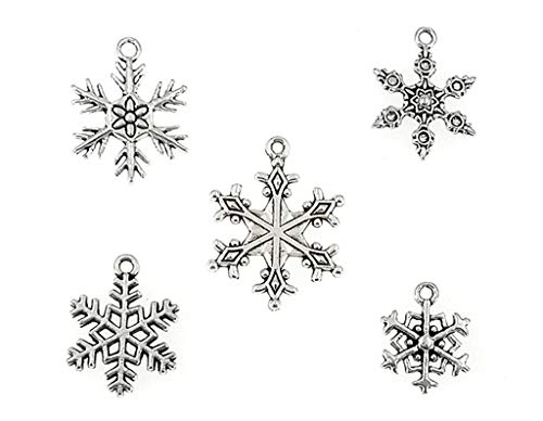 Kinteshun Assorted Christmas Snowflake Charms Xmas Pendant for Holiday DIY Jewelry Making Findings(100 Grams,About 90pcs,Silver Tone) - Thumbnail 4
