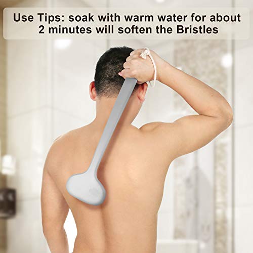 Body Brush for Dry or Wet Brushing,Stiff Bristles for Dry Skin Body Exfoliator,Shower and Bath Scrubber for Wash Brushing, Exfoliating,Leg Exfoliant Massage Plastic Long Handle (Grey)