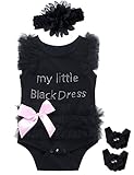 Little Fancy 3 Pieces Baby Girls' Lace Tutu Dress Bodysuit with Headband and Foot Jewelry (3-6 Months, Black)