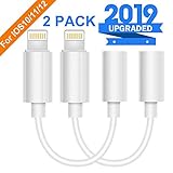 Lighting to 3.5mm Headphone Adapter Earbuds Earphones Adapter 2Pack, Compatible with iPhone X/XS/Max/XR 7/8/8Plus iOS 10/11/12 Plug and Play (White)